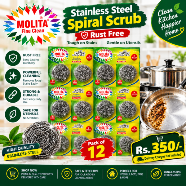 Molita Fine Clean Stainless Steel Spiral Scrub – Pack of 12